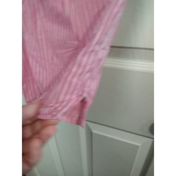 LL. Bean Woman's M Blouse Pink White Striped Pullover Casual Pleated Roll Tab... - Picture 5 of 7